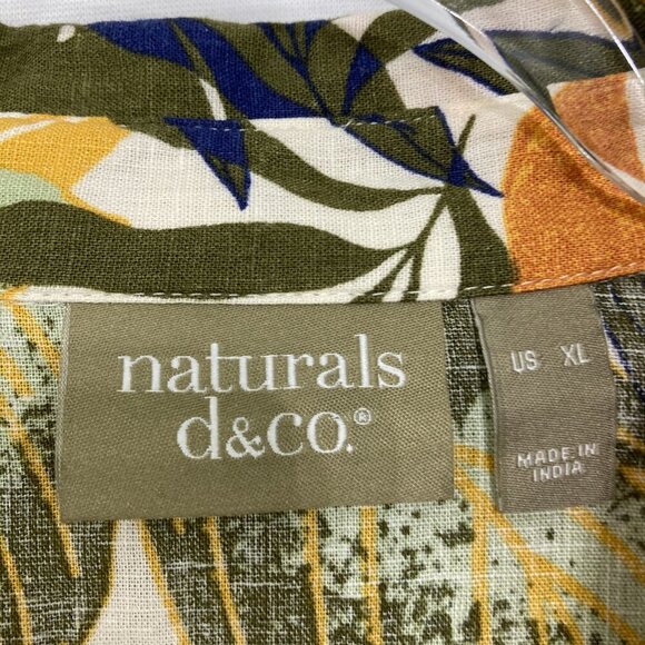 Naturals d&co. size XL Tropical Leaf Print Linen Blend Popover Blouse Vacation - Picture 2 of 11